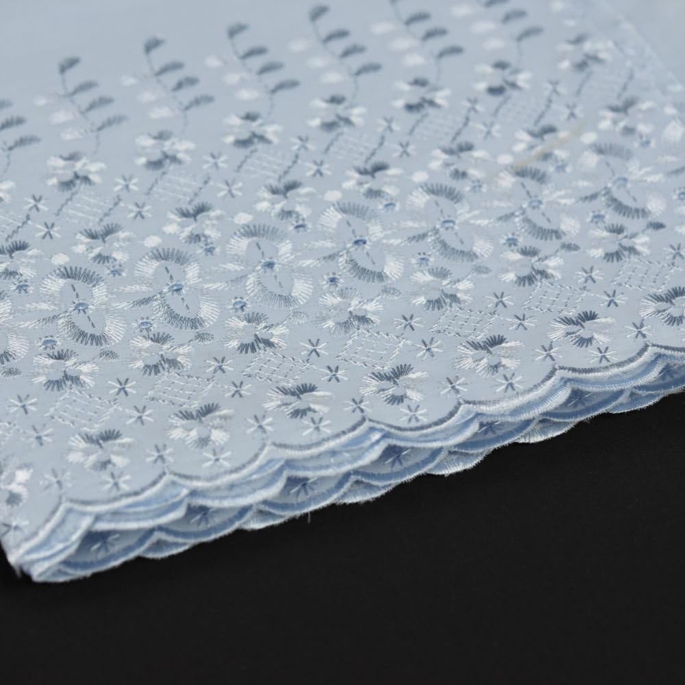 Sky Blue Broderie Anglaise Scallop Edge DOUBLE BORDER Polyester and