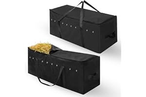 Sanwuta 2 Pack Hay Bale Bag 600d 41 x 15 x 17 Inch Extra Large Hay Storage Container for Horses Oxford Cloth Heavy Duty Tote Bale Storage Bag for Cattle Goats Sheep Horse Supplies(Black)