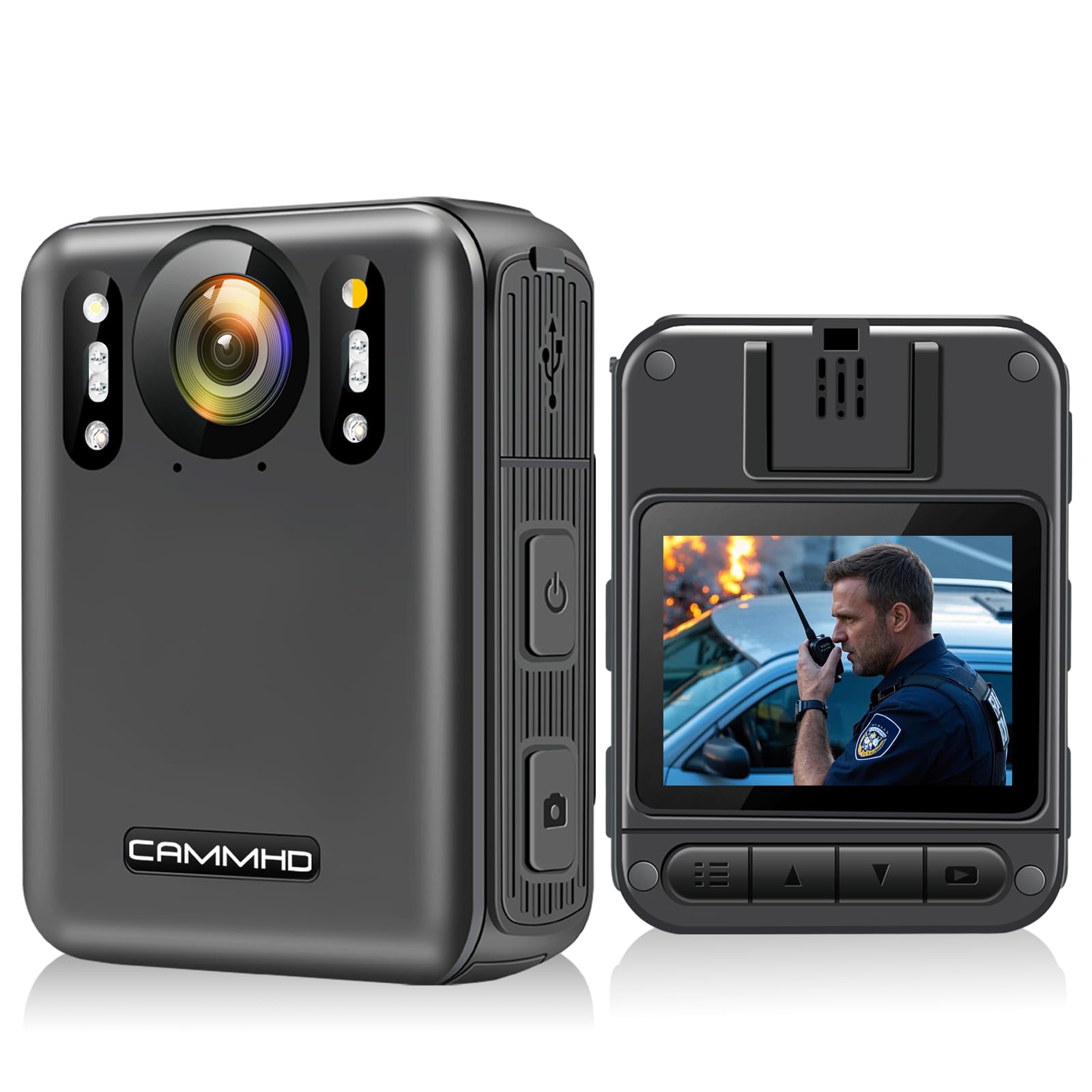 CAMMHD W6-64GB 4K/2160P Body Camera with Audio and Video 2 * 2000mAh Batteries 15Hrs Wearable Police Body Camera Night Vision for Law Enforcement/Bike/Hiking