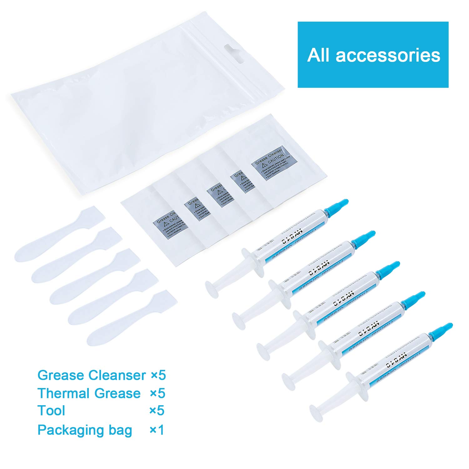 UCMDA 5pcs Pâte Thermique, Halnziye HY810 Professionnelle Haute Conductivité Graisse Thermique en Seringue pour Processeur CPU et GPU (5X2g)