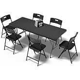 Ortus Collective 6FT Folding Table Set with 6 Chairs &ndash; Heavy-Duty 330 lb Black Table &amp; 330 lb Black Chairs, Portable Foldable Furniture Set for Camping, Parties, Indoor &amp; Outdoor Use