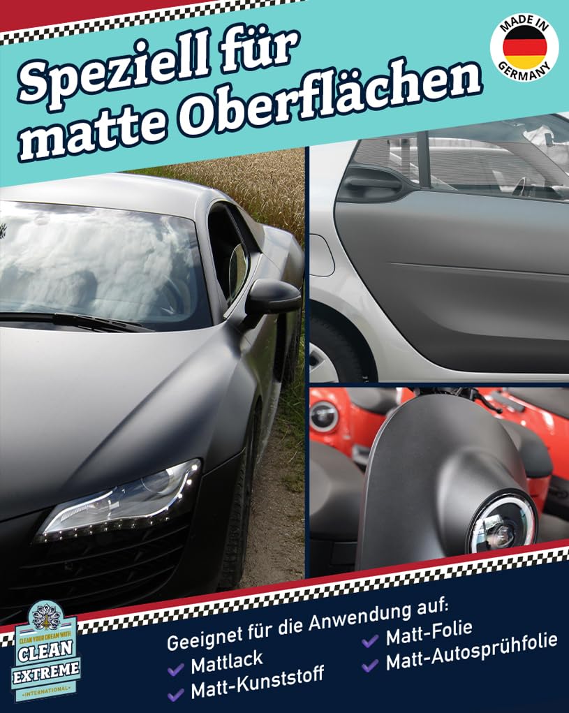 CLEANEXTREME Autowäsche Set Base für Mattlack & Matt-Folie | Autoshampoo Felgenreiniger Insektenentferner Auto-Detailer & Wascheimer mit Deckel 8