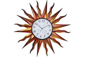 HOBYLUBY 26'' Large Outdoor Clock Silent No-Ticking, Sun Outdoor Wall Clock with Thermometer & Humidity Outside Clock for Patio, Living Room, Kitchen