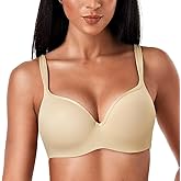 Deyllo Women's Underwire Bra Full Coverage Padded Cup T Shirt Bras Back Smoothing(Nude,34D)