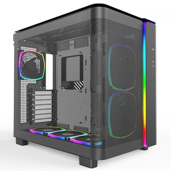 MONTECH KING 95 PRO DUAL-CHAMBER ATX MID-TOWER PC GAMING CASE, HIGH-AIRFLOW, TOOLLESS PANELS, STURDY CURVED TEMPERED GLASS FRONT, 6 ARGB PWM FAN PRE-INSTALLED WITH FAN HUB, BLACK