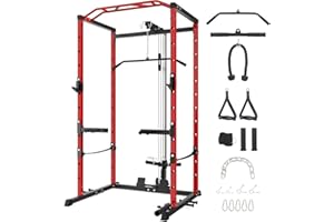 Power Cage, 1600LBS Squat Rack for Home Gym with Cable Pulley System & Dip Bars, Strength Training Workout Equipment, Weight 