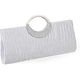 CROSSBABY Women Elegant Clutch Purse Rhinestones Pleated Wedding Clutch Handbag Formal Evening Bag Party