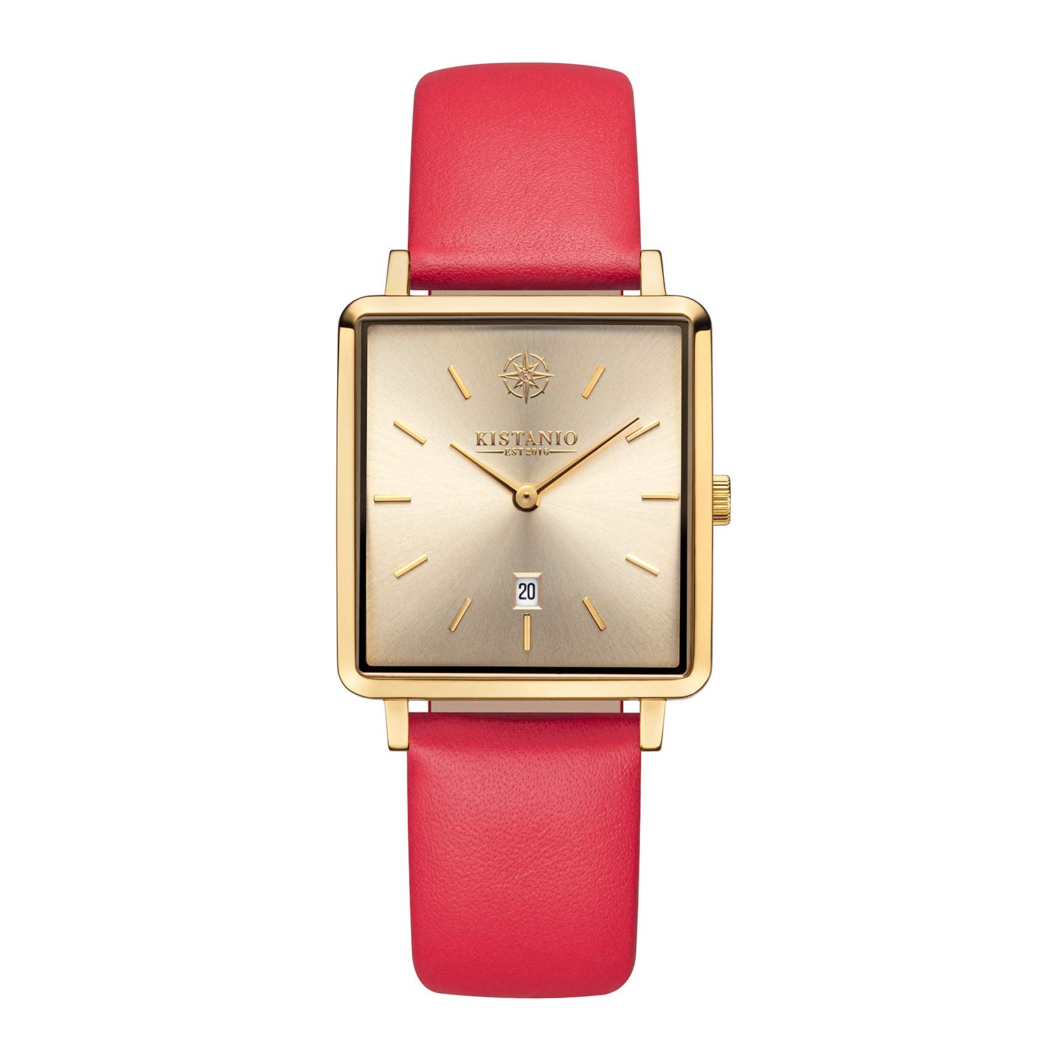 Kistanio Carré GO-GOS-L-RTN Women's Watch with Leather Strap Date Stainless Steel Gold-Plated Sapphire Glass