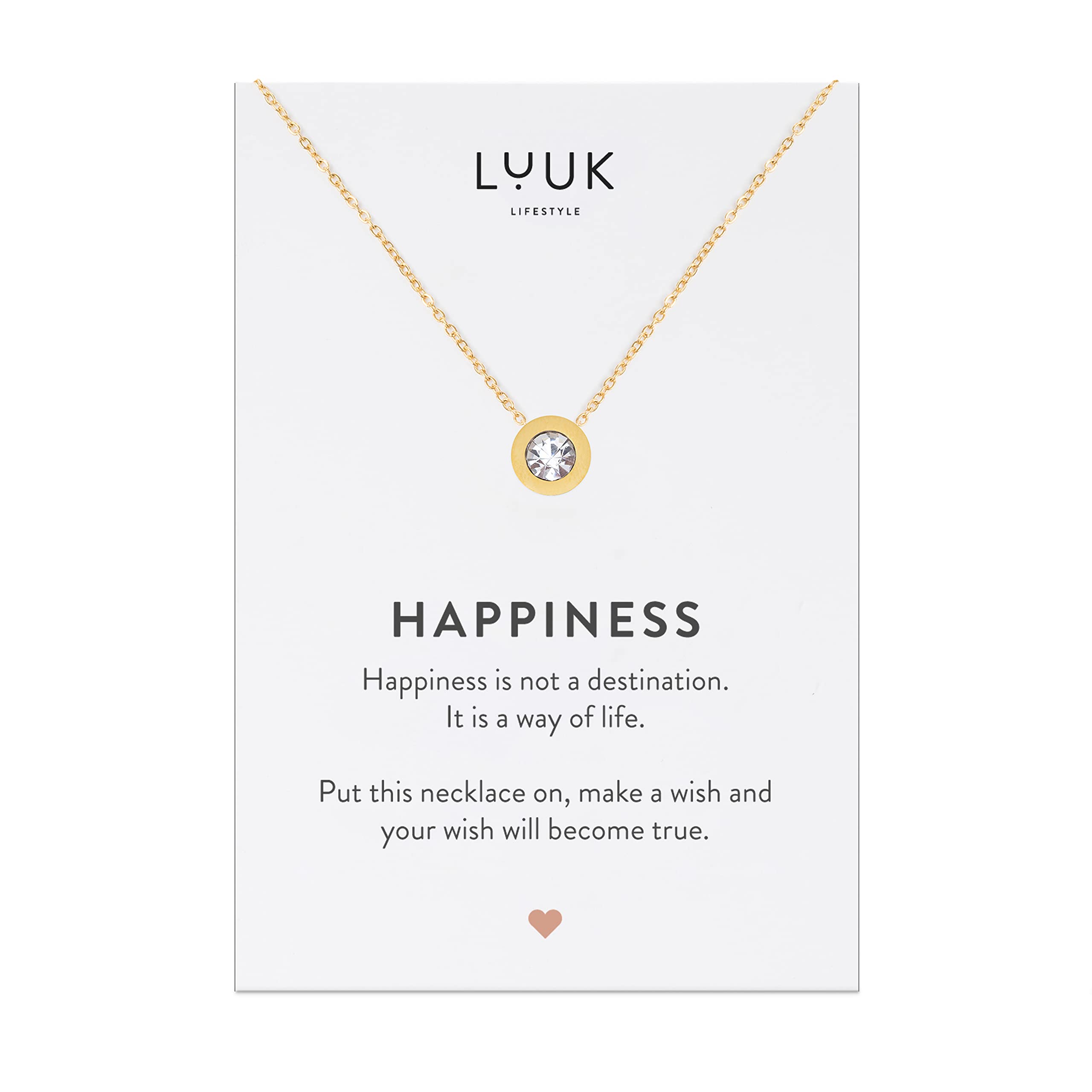 LUUK LIFESTYLE Stainless Steel Pendant Necklace for Women Waterproof 50cm Chain Modern Necklace Gift for Her Gold Crystal Rhinestone — image 1