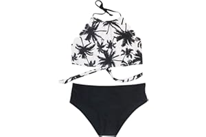 Toddler Girls Colorful Tankinis Swimsuits Baby Girls Coconut Print Suit Summer Suspender Top Shorts (Black, 14-16Years)