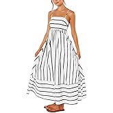utcoco Womens Summer Striped Back Smocked Maxi Sundresses Spaghetti Strap Cut Out Flowy Swing A Line Long Dress
