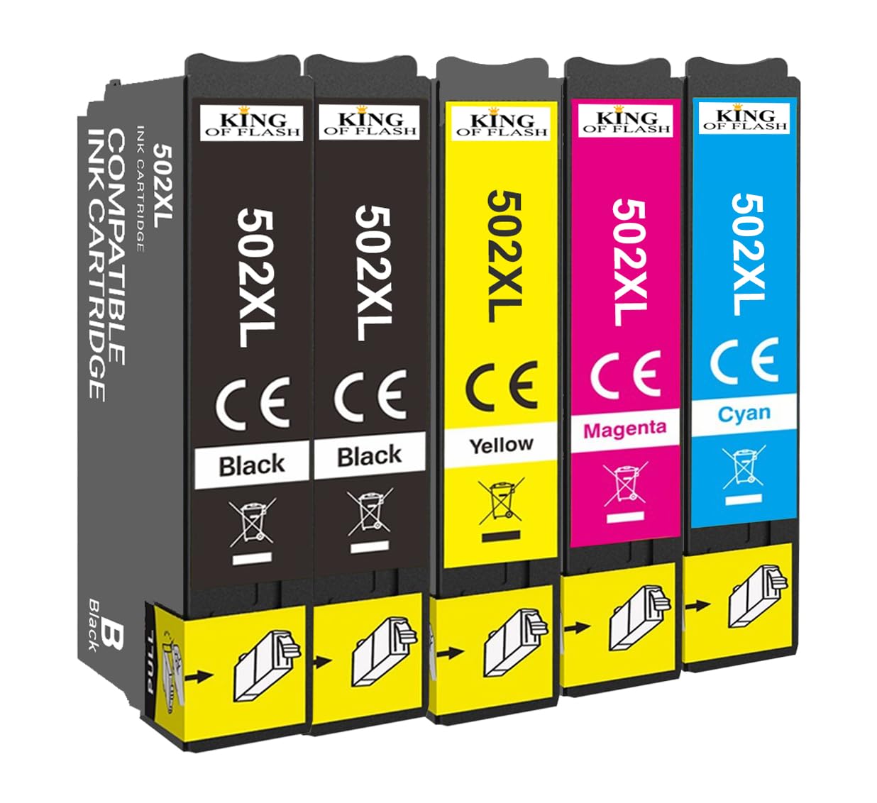 KING OF FLASH 502XL Ink Cartridges Replacement for Epson Expression Home XP5105 XP-5105 XP5100 XP-5100, Epson Workforce WF-2860DWF WF-2860 WF2860 WF-2865DWF WF-2865 WF-2880 (1 Set & 1 Black)