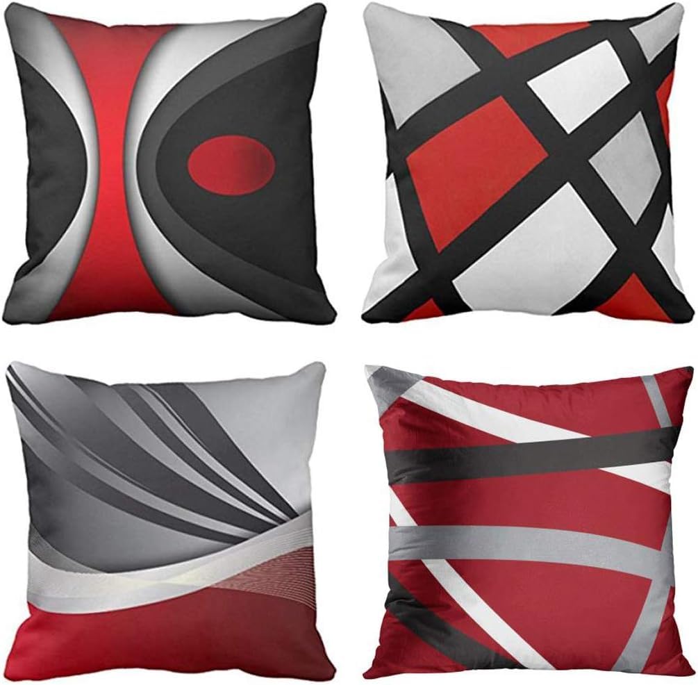 NDMMSO Boho cushion covers 18x18 Set of 4 Mid Century Modern Decorative Throw Pillows Black with red Cushion Pillowcases for Couch Sofa Bedroom Abstract Geometric Home Decor — image 1