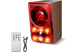 COTINSE Solar Outdoor Motion Sensor Alarm, Dog Barking&Gunshot Sound,130db Loud Noise Maker,Support Recording,13 Kinds of Sound and Strobe Light to Deter Raccoons, Deer, Skunks, Bears, and Coyotes