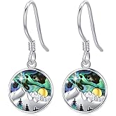Mountain Earrings 925 Sterling Silver Forest Nature Dangle Drop Earrings Abalone Shell Mountain Leverback Earring Jewelry Gifts for Women Skiers Hikers Campers Climbers and Nature Lovers