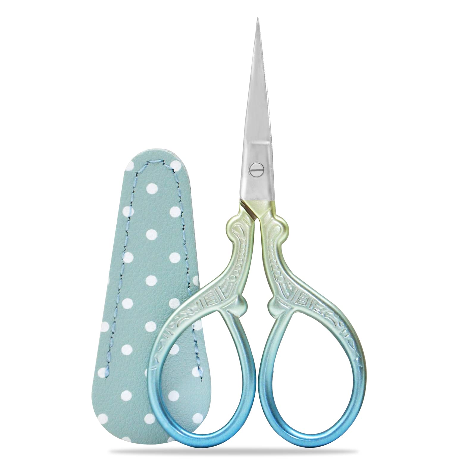 Embroidery Scissors, Small Craft Stainless Steel for Sewing, Threading, Needlework, Handicraft Trimming 1pcs with Fake Leather Cover