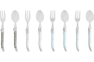 Laguiole 8 Piece Dessert & Cocktail Set – Dessert Utensils Set w/Mother of the Pearl Handles – 4 Dessert Forks (6.75") & 4 Sm