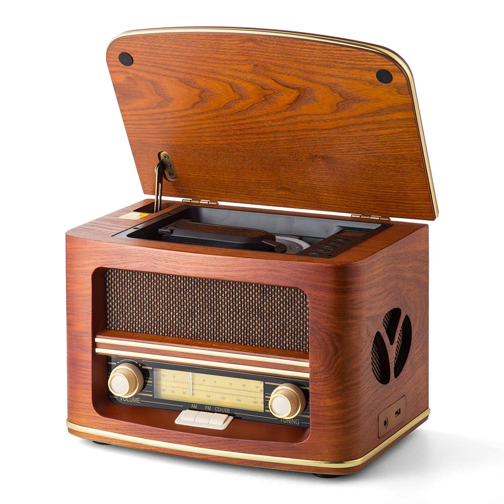 Shuman Retro Vintage FM Radio Wireless Connection with CD/ MP3 Player, USB Playback, Built-in Speakers