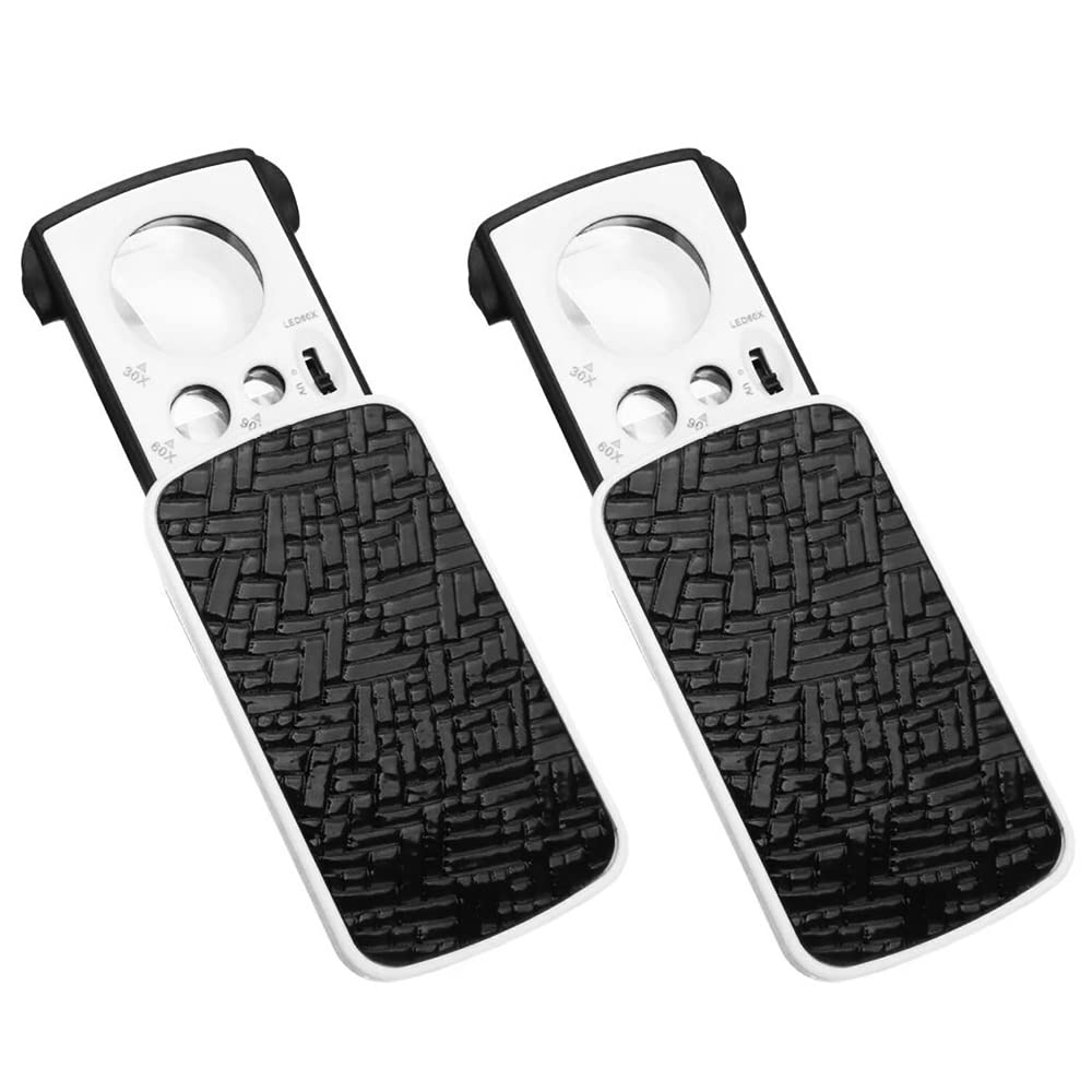 VOANZO 2PCS Mini Portable 30X 60X 90X Magnifier with LED UV Light Eyes Glass Magnifying Loupe Lens for Jewelry Diamonds Coins Stamps