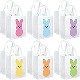 Augisteen 12 Pcs Bunny Non-Woven Gift Bags Reusable Easter Tote Treat Bags Bunny Bag Basket Container with Handles for Gifts Wrapping Egg Hunt Game Easter Party Supplies, 10 x 8 x 4.7 Inch