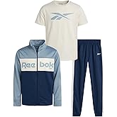 Reebok Boys Joggers Set - 3 Piece Boys Tracksuit Set with Tricot Zip Up Jacket Athletic Cotton T-Shirt and Jogger Sweatpants