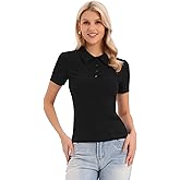 Allegra K Short Sleeve Polo Shirts for Women's Collared V Neck Button Up Knit Casual Tops