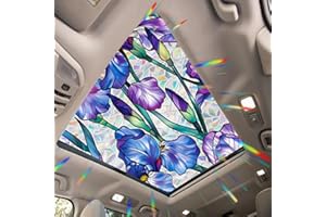 JOONOR Purple Iris Flowers Sunroof Film Floral Rainbow Effect Static Clings Window Privacy Film Sun Protection Stained Glass Decals for Car Moonroof & Side Windows, 17.72 x 35.43 Inch