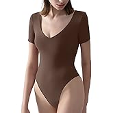PUMIEY Women's V Neck Short Sleeve Bodysuit Sexy Tops Sharp Collection