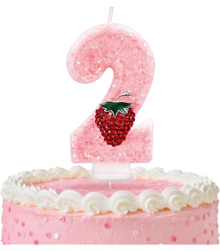 thumbnail interactive-video image 1 of Aazon.co: HXOUSE Strawberry Nuber 4 Birthday Candles - Pink Berry Birthday Candles For Cake... 1 of 14
