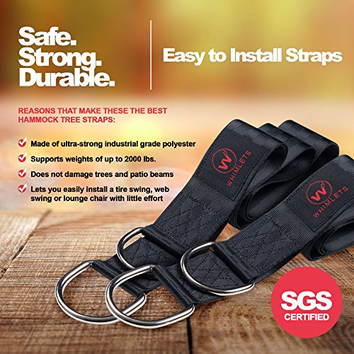 Tree Swing Straps Hanging Kit - Two 5ft Straps hold 2000lbs - Perfect for Swings and Hammocks – Easy and Fast Installation - With Bonus Carabiners, Stainless Steel Swivel and free eBook