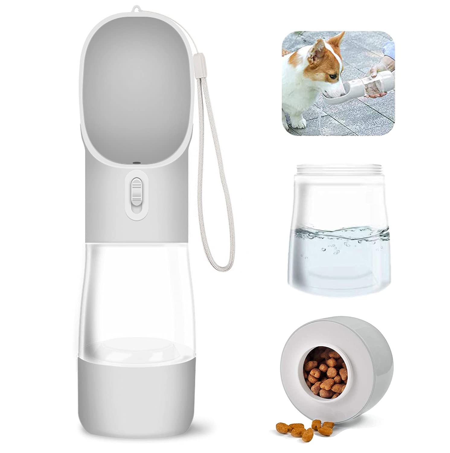WR WPAIER Portable Dog Water Bottle, 2 in 1 Dogs Travel Water Bottle Dispenser with Food Container for Dog Cat Pet Outdoor Walking Travelling Drinking (Gray) â image 1