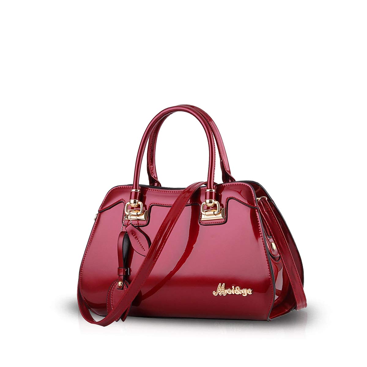 NICOLE & DORIS New Top-Handle Handbag Women Crossbody Shoulder Bag Elegant Purse Patent Leather Shoulder Bag Red-wine