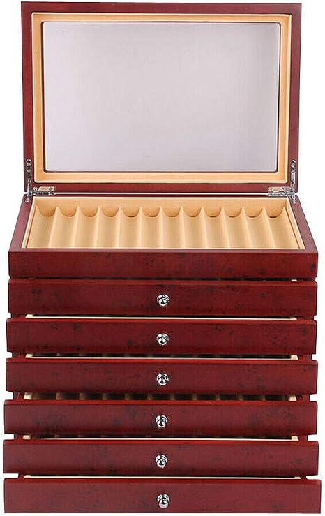 Display Für 16 Füllfederhalter - Personalisierbarer Holzständer Mit Samt & Glas (33,5x19,5x4,5 Cm)