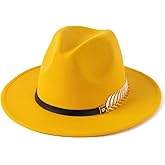 HUDANHUWEI Women's Wide Brim Fedora Panama Hat with Metal Belt Buckle