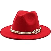 Gossifan Lady Fashion Wide Brim Felt Fedora Panama Hat with Ring Belt