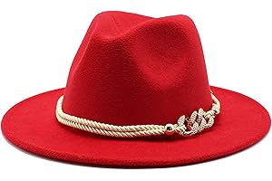 Gossifan Lady Fashion Wide Brim Felt Fedora Panama Hat with Ring Belt