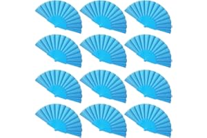 Gionforsy 12pcs Clap Fabric Folding Chinese Tai Chi Fan Set Decorative Folding Hand Fan for Festival Dance Party (Lake Blue)