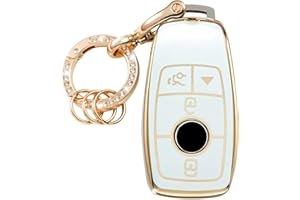 Snugfit for Mercedes Benz Key Fob Cover Soft TPU Protection Car Key Case Shell with Fashion Gold Bling Keychain Compatible wi