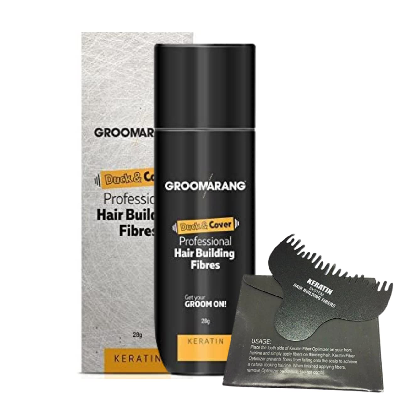 Hair Fibres GROOMARANG Keratin Hair Building Fibres for Thinning Hair - Instantly Conceals Thinning Areas for Fuller Thicker Hair - For Men & Women 28g PLUS Hairline Optimiser (Medium Blonde)