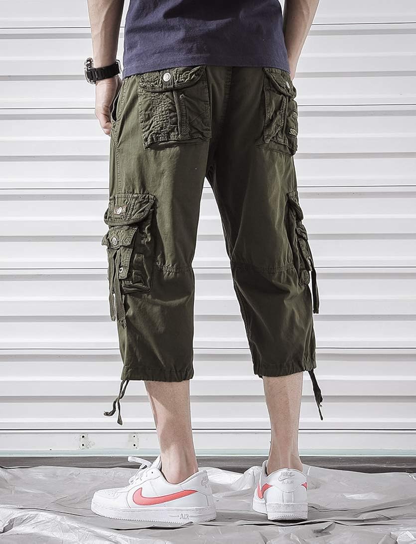 TOSKIP Mens Multi Pockets Cargo Shorts Over Knee Work Outdoor Wear