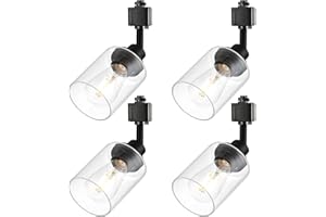 Wanluce 4 Pack H Track Lighting Heads Black Track Lighting Fixtures Ceiling with Clear Glass Shades, H Type Track Lighting Replacement Heads Indoor Spotlight for Accent Retail Kitchen Island Lighting