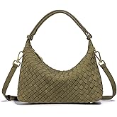 Woven Suede Shoulder Bag - Stylish Hobo Satchel, Slouchy Handbag, Crescent Crossbody Purse & Tote