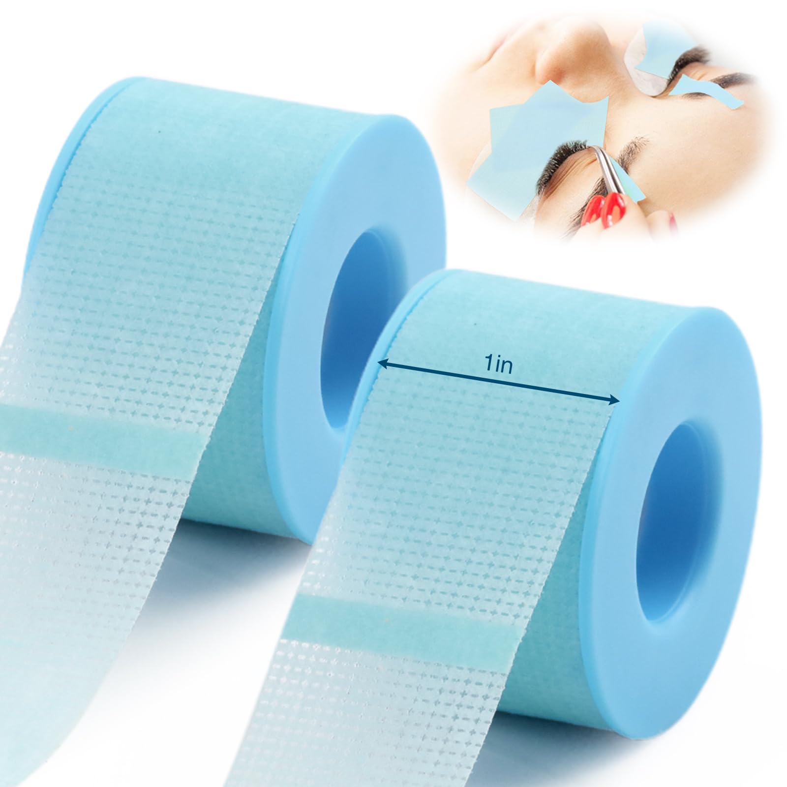 LZM Lash Tape for Eyelash Extension 1in x 4yd Silicone Gel Breathable Micropore Pain-Free Removal Makeup Eyeshadow Tape (Blue, 2 Rolls)
