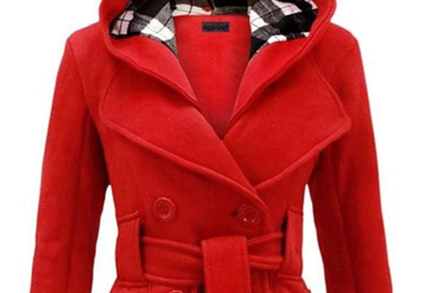 weinri women casual hooded neck long sleeve solid double-breasted fleece coat coats