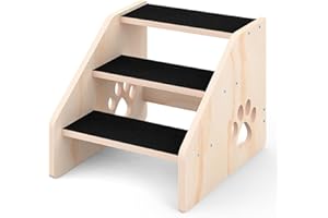 CozyLazy Dog Stairs, Wooden 3-Step Dog Ramp for Small Medium Large Older Cat, Puppy Essentials Pet Step Ladder for High Bed Couch Car