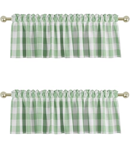 A.Monamour Cortina Cocina Ventana Puerta Corta Pequeña Casa De Campo Beige Cuadros Buffalo Vichy Algodón Lino Bolsillo Para Varilla Panel Cenefa Rustica Bistro Para Dormitorio Café Baño Habitación