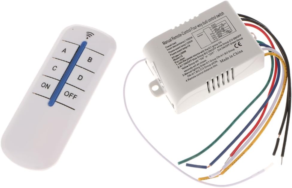 Ashu Supply Wireless 4 Way on/Off Wall Lamp Light RF Remote Control Switch Module Receiver and Controller, 220V (Multicolour)