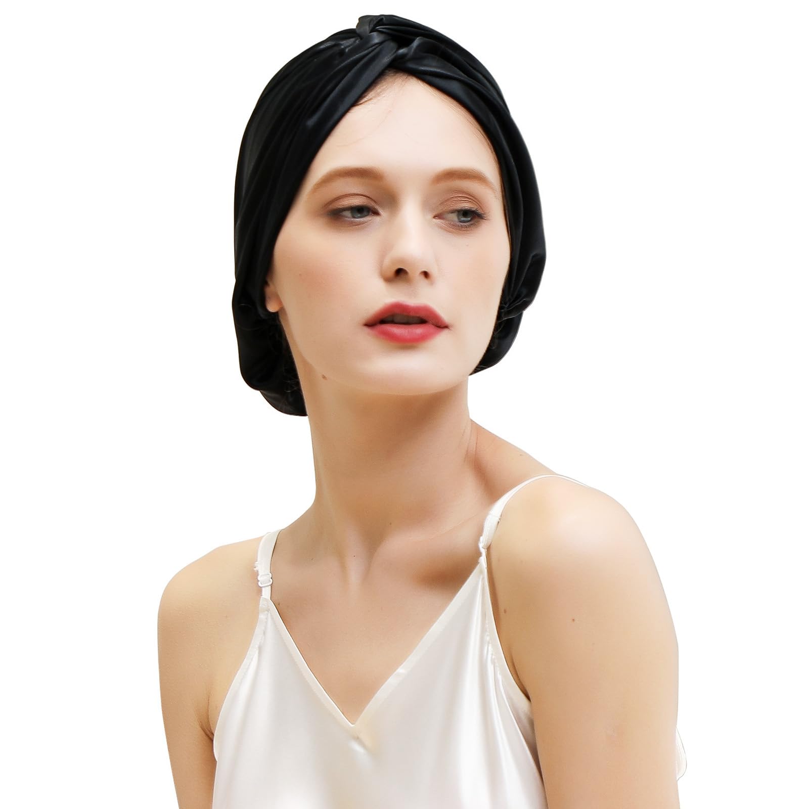 ZIMASILK 22 Momme 100% Mulberry Silk Sleep Cap for Women Hair Care(1Pc, Black)