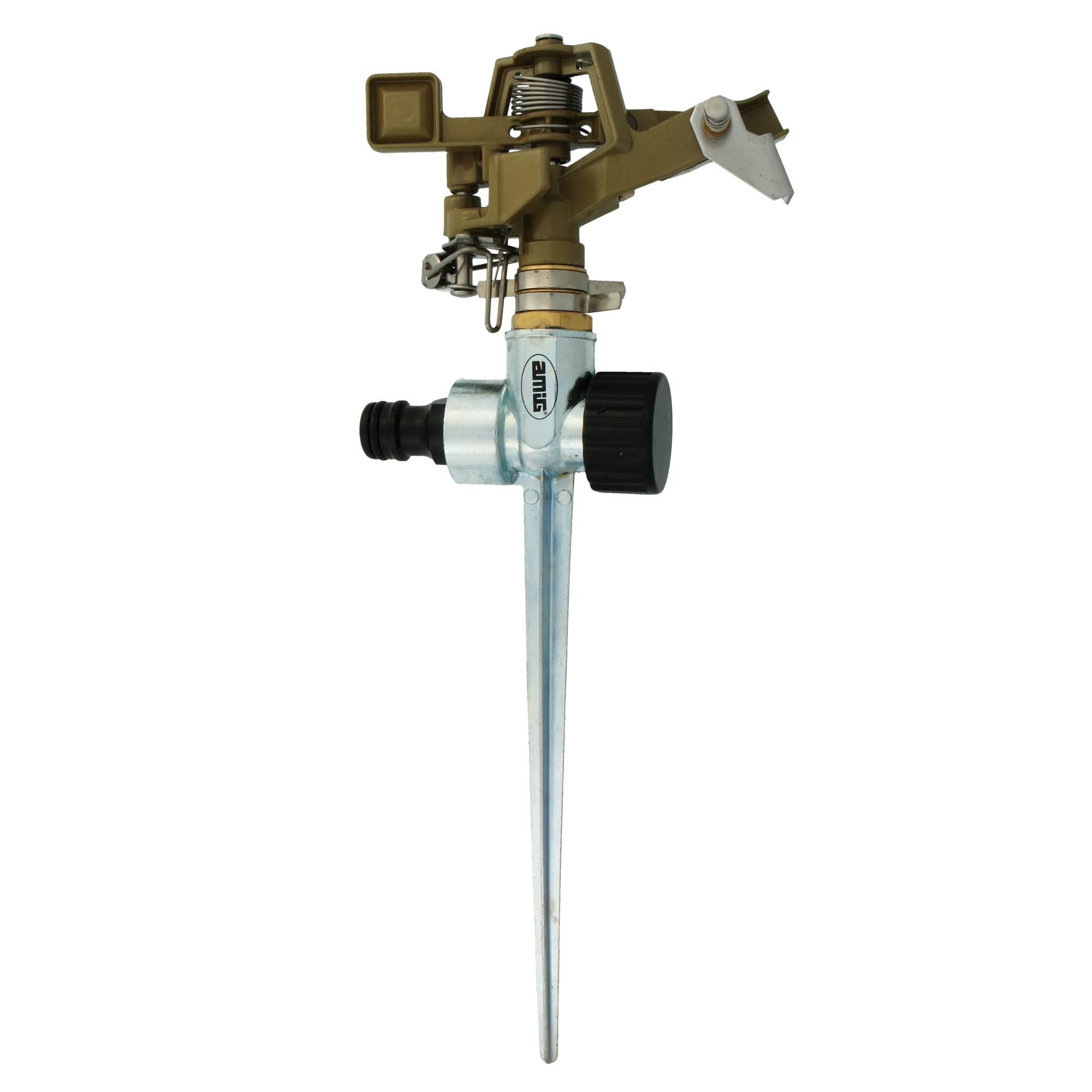 Amig - Sectoral Watering Head | Metal Spikes Ideal For Watering Lawns | 280mm | 360° Rotation | Watering Area Up To 95 m² | Brass | Pistachio Green And Black