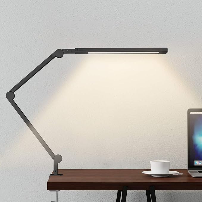 VOVOVO Swing Arm Lamp, LED Desk Lamp with Clamp, 9W EyeCare Stepless
